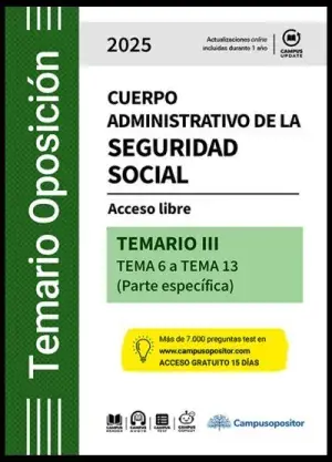 Compra Hoy Temario Cuerpo Administrativo de la Seguridad Social. 2025. Tomo Iii