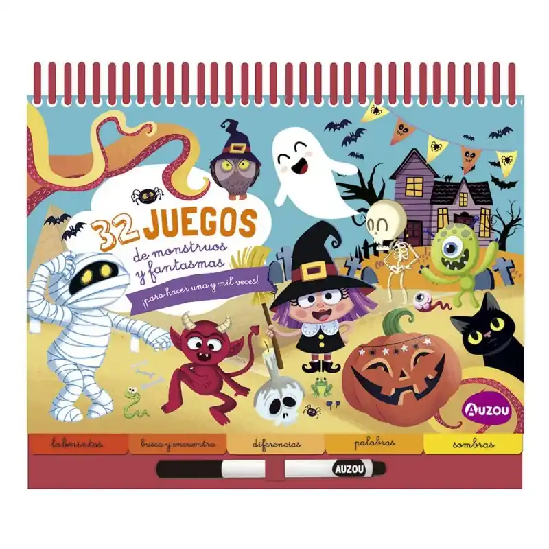 PASATIEMPOS INFANTILES AUZOU, 32 JUEGOS DE MONSTRUOS Y FANTASMAS ¡PARA HACER UNA Y MIL VECES! Imprescindible (Must-Have)