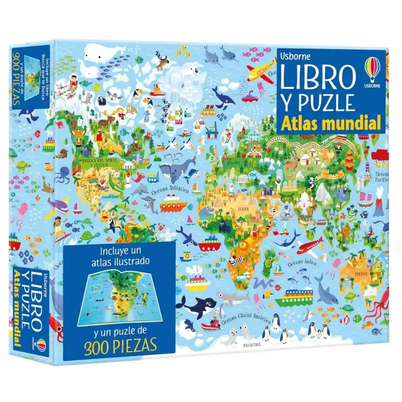 ATLAS MUNDIAL, LIBRO Y PUZZLE DE 300 PIEZAS USBORNE Directo De Fábrica